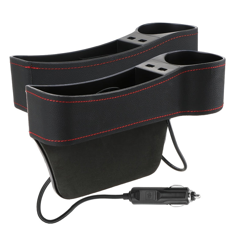 Car Storage Box - Multifunctional Seat Gap Organizer with Dual USB Charger & Cup Holder