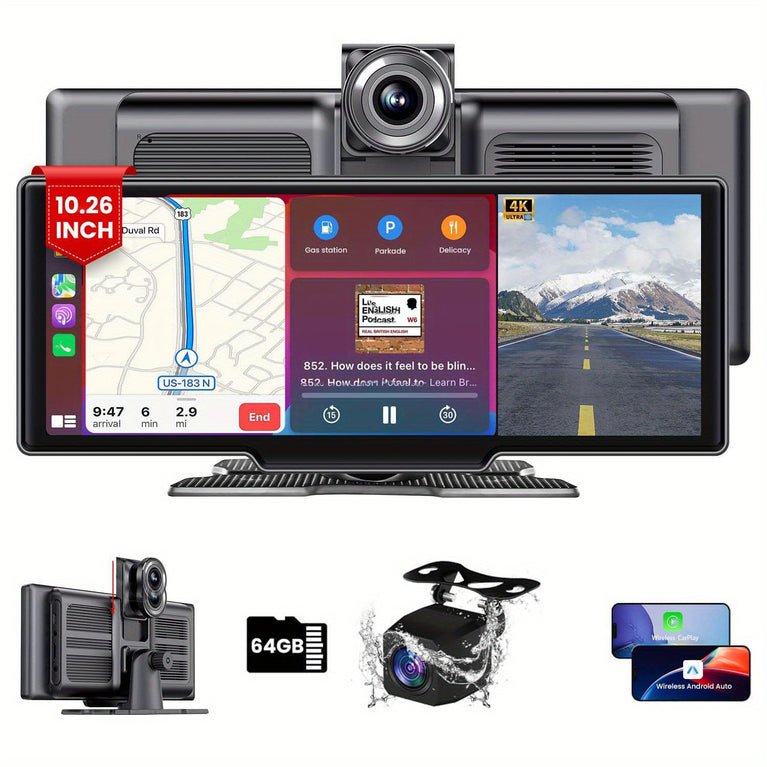 Wireless CarPlay & Android Auto Media Player with 1080p Camera