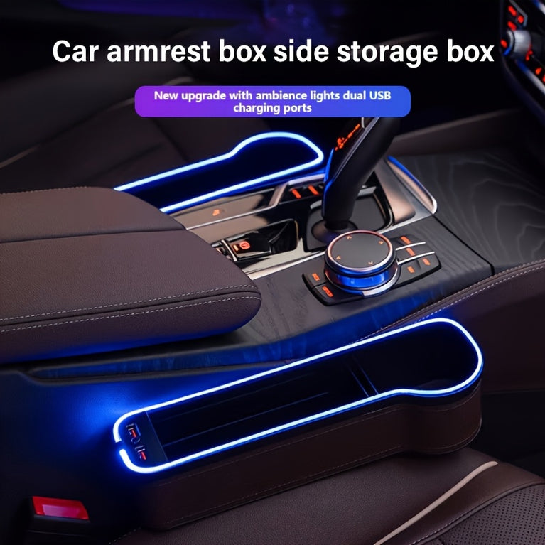 Car Seat Gaps Storage Box - Mobile Phone Holder with Charger & Atmosphere Light