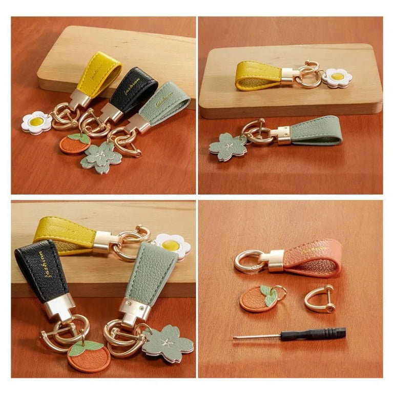 Luxury Flower Leather Keychain